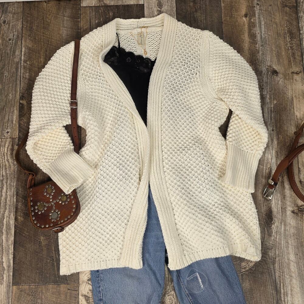 Chunky Knit Longline Cardigan Open Front Cozy Oversized Sweater Size XL White